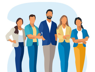 Fototapeta premium The Team. Group of friends in casual clothes. Flat vector illustration