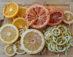 Sliced Citrus Fruits on a Wooden Board