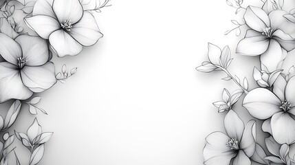 Vertical book page layout framed with fine hand-drawn grayscale floral outlines, clean white background, minimalist spacing. Flowers flow gently along all edges.