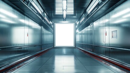 Naklejka premium Futuristic metal hallway corridor with blank doorway.
