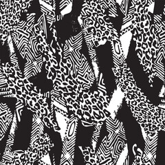 Leopard and Tribal Fusion Seamless Pattern for Textile Print for Fabric