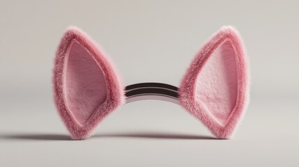 Pink Fluffy Cat Ears Headband Minimalist Studio Shot Elegant Accessory Fashionable Cat Ear Hairband