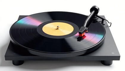 Turntable with vinyl record, isolated on white background, equipment, sound, vintage
