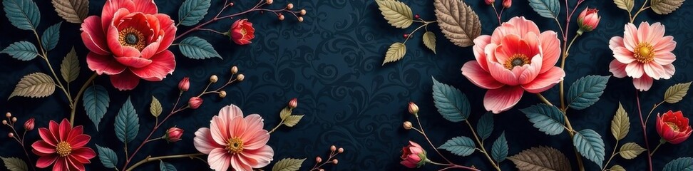 Obraz premium Dark charcoal floral vine pattern with intricate details , floral, charcoal, geometric