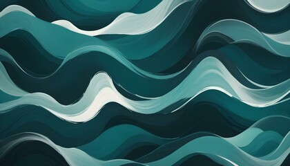 Fototapeta premium Abstract artwork featuring flowing waves in a palette of teal and white creating a serene atmosphere.