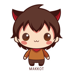 Cute chibi character with brown hair, red cat ears, and an orange shirt