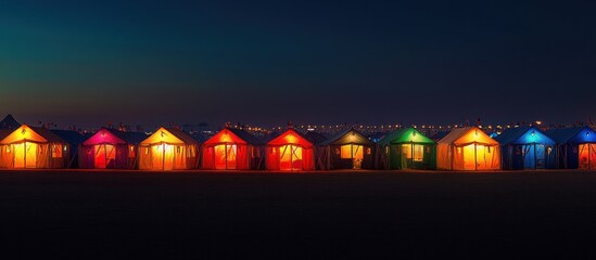 Obraz premium Colorful Tents Illuminated at Night