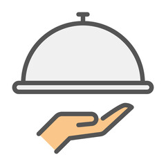 food tray filled outline icon. restaurant color line illustration.