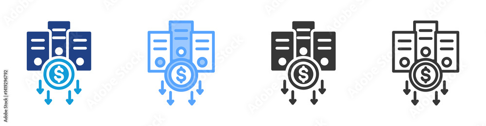 Poster Reduction Cost icon set multiple style collection