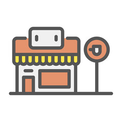 cafe building filled outline icon. restaurant color line illustration.