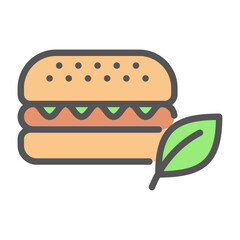 organic burger filled outline icon. vegan food color line illustration.