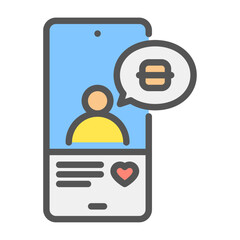 content creator filled outline icon. food review color line illustration.
