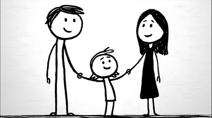 Simple Black And White Line Drawing Of A Happy Family Holding Hands