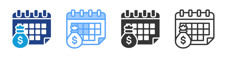 Monthly Salary icon set multiple style collection