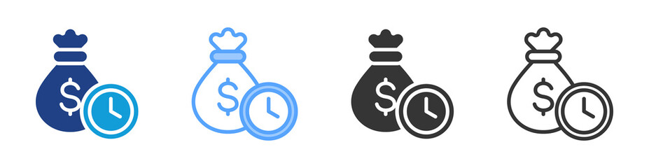 Hourly Rate icon set multiple style collection