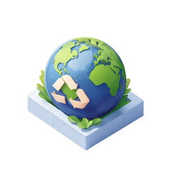 A vibrant illustration of a globe surrounded by greenery, featuring a recycling symbol, symbolizing sustainability and environmental awareness , isolated on white or transparent png