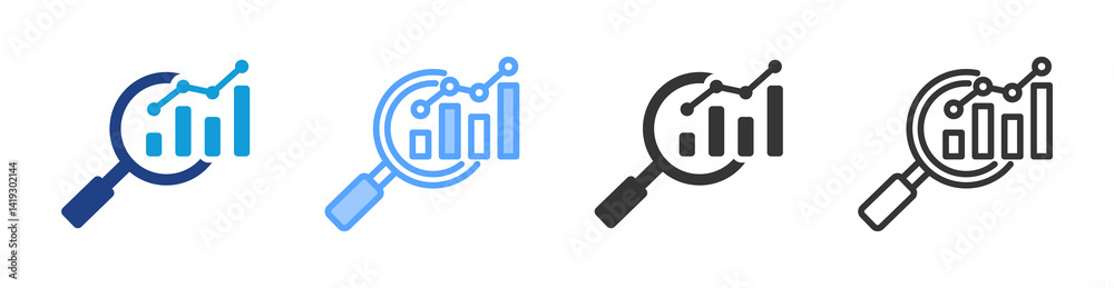 Aufkleber analysing icon set multiple style collection
