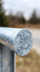 Closeup of Galvanized Metal Railing Post Outdoor