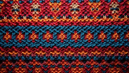 Intricate woven textile with repeating geometric shapes, backdrop, colors, intricate