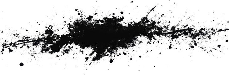 Fototapeta premium Abstract black ink spray splatter creating dynamic patterns on a white background