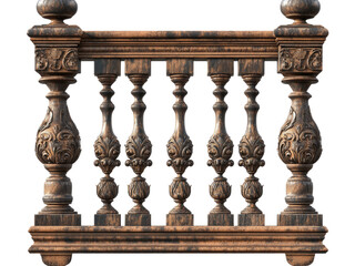Antique Ornate Wooden Balustrade Design: Intricate Carving and Dark Brown Finish