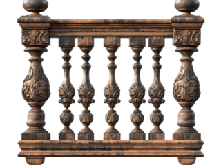 Antique Ornate Wooden Balustrade Design: Intricate Carving and Dark Brown Finish