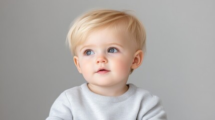 Naklejka premium Adorable baby boy, thoughtful gaze