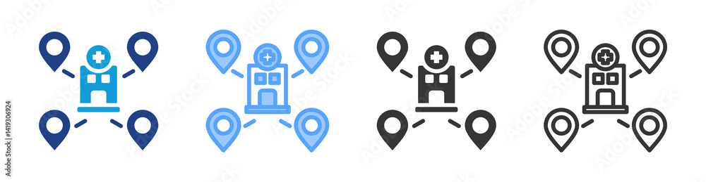 Poster hospital network icon set multiple style collection