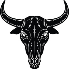 Cow Skull Head Silhouette Vector - Vintage Western Black Icon