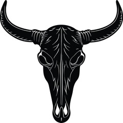 Cow Skull Head Silhouette Vector - Vintage Western Black Icon
