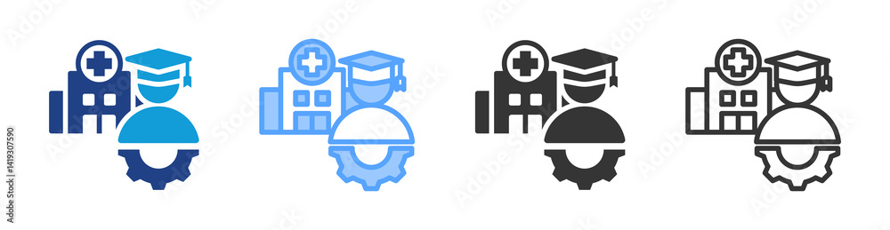 Poster master of hospital management icon set multiple style collection