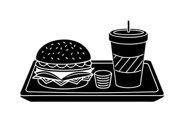 Step-by-Step Guide to Drawing a Classic Fast Food Tray in Monochrome.