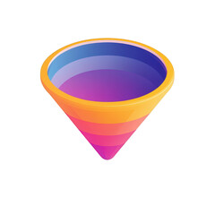A vibrant, colorful funnel with a gradient design, set against a clean background, ideal for graphic resources and digital design projects , isolated on white or transparent png