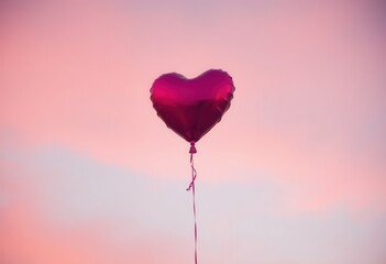 Fototapeta premium Pink Heart Shaped Balloon Floating in a Pastel Sky Romantic and Serene Image