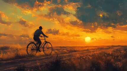 Naklejka premium Mann auf Rennrad im Sonnenuntergang