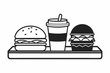 Fast Food Illustration in Black and White: A Deliciously Detailed Sketch.
