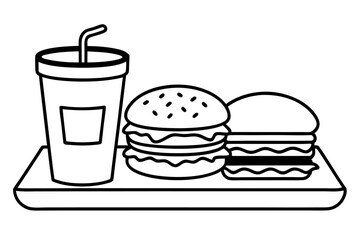 Intricate Black-and-White Line Art of a Classic Fast Food Tray