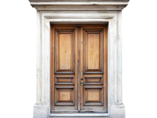 Antique Wooden Double Door Entrance in Classic Stone Frame: Architectural Detail and Vintage Charm