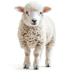 Fototapeta premium Portrait of a young lamb isolated on white background full body shot cute animal