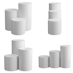 4 Set of White Cylinder Podium - 3D Render - 2K