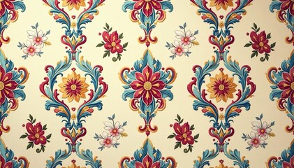 Intricate floral damask pattern in muted tones, design, texture, classic