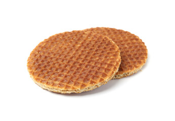Tasty round Dutch waffles isolated on white
