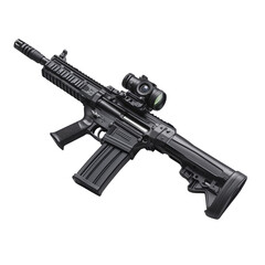 Modern Tactical Rifle with Scope and Accessories Isolated on Transparent Background