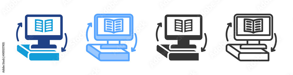Poster Blended Learning icon set multiple style collection