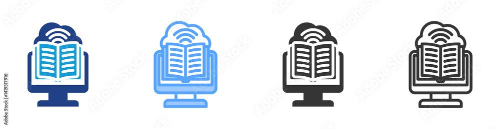 Poster Cloud Based Learning icon set multiple style collection