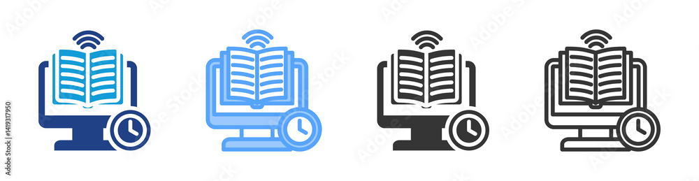 Poster Asyncrhronous Learning icon set multiple style collection