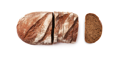 Sliced bread isolated on white, top view