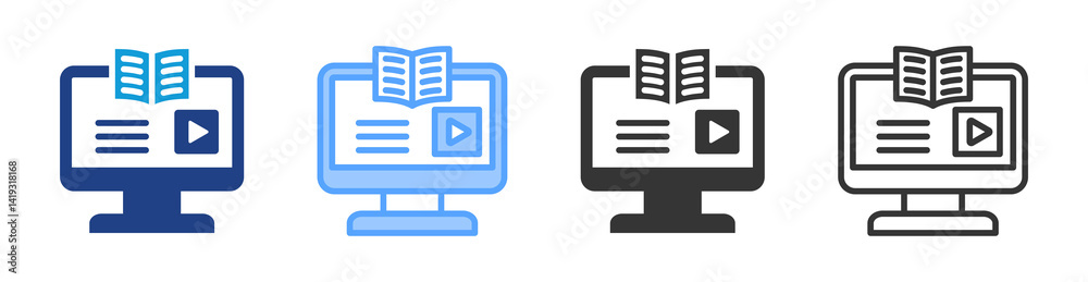 Poster E Learning icon set multiple style collection