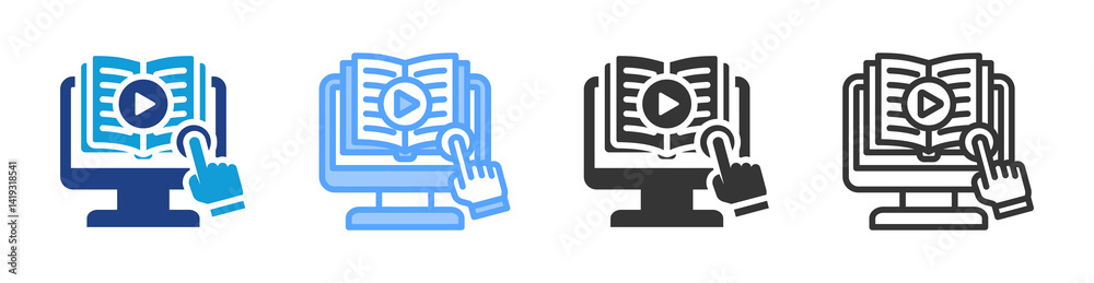Poster Interactive Learning icon set multiple style collection