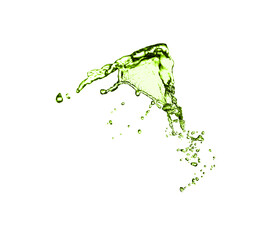 Splash of green water in air on white background